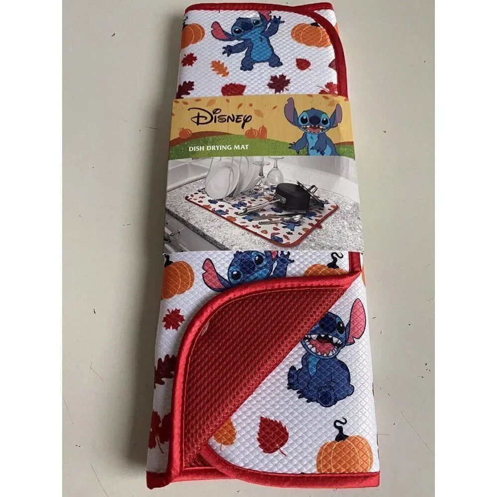Disney Stitch Dish Drying Mat 18" x 16" Autumn Fall Leaves Pumpkin Thanksgiving